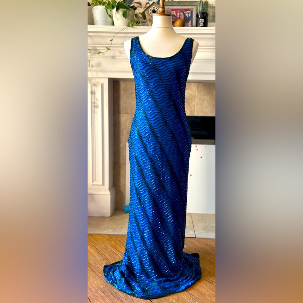 Stunning Vintage 90s SCALA 100% Silk Beaded Mermaid Gown – Size PM